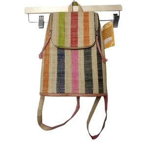 Shebobo Phoebe Raffia And Leather Trim Backpack